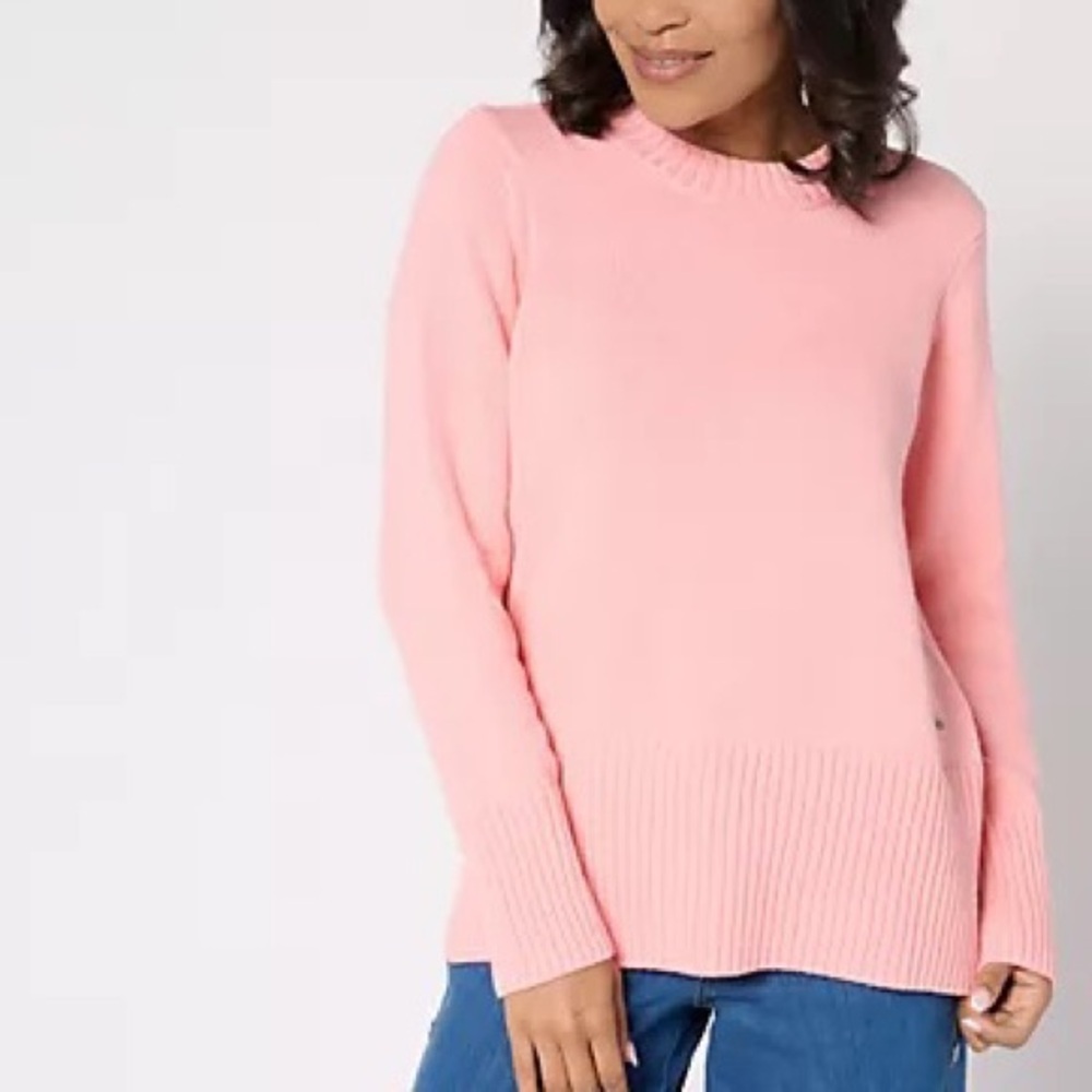 Peace Love World Pink Knit Crewneck 100% COTTON RELAXED FIT SWEATER WOMEN SIZE M